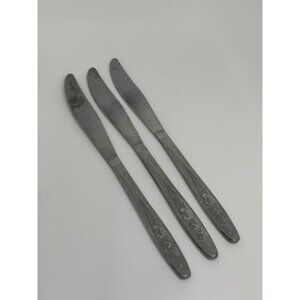 VTG Stainless Steel Butter Knives 8.25" – Set of 3 Floral Handle Design Flower
